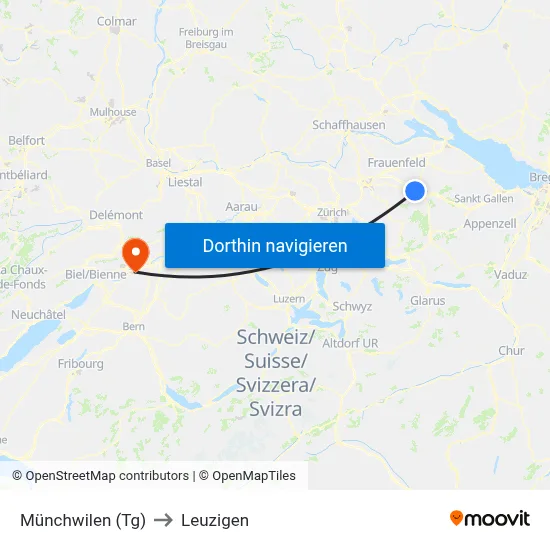Münchwilen (Tg) to Leuzigen map