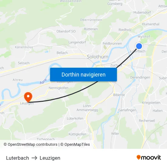 Luterbach to Leuzigen map