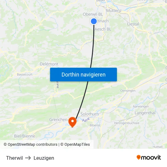 Therwil to Leuzigen map