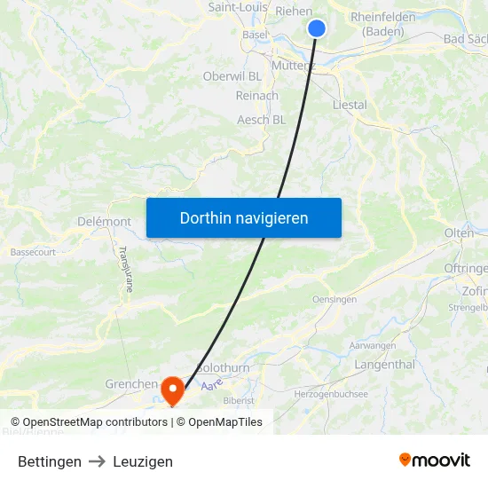 Bettingen to Leuzigen map
