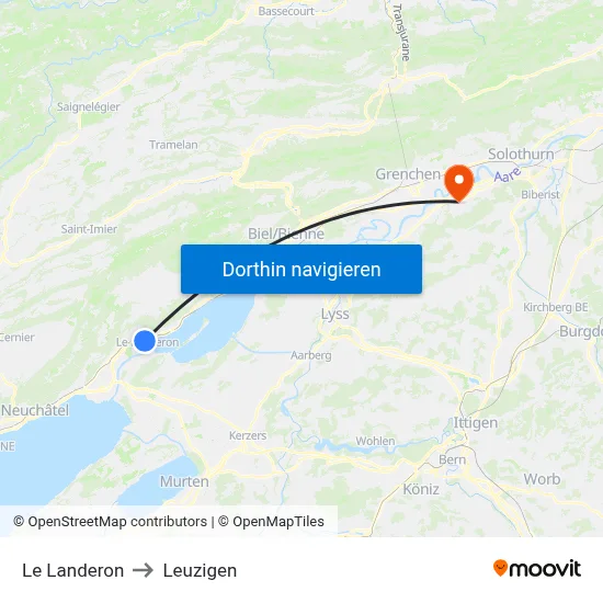 Le Landeron to Leuzigen map