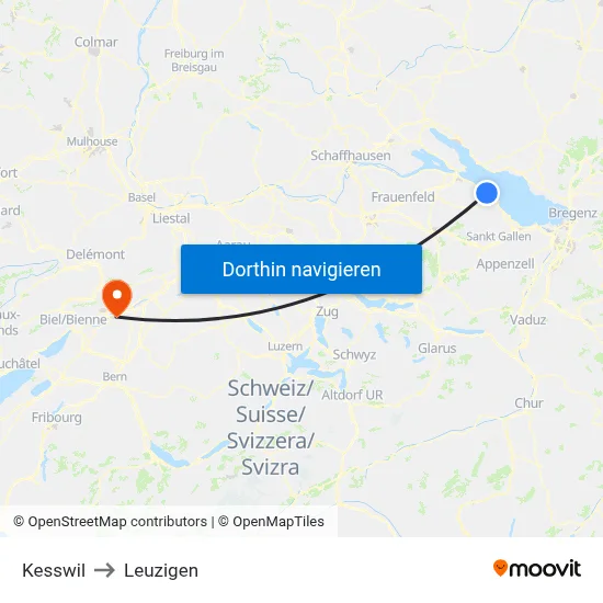 Kesswil to Leuzigen map