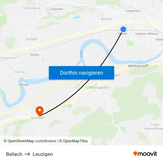 Bellach to Leuzigen map
