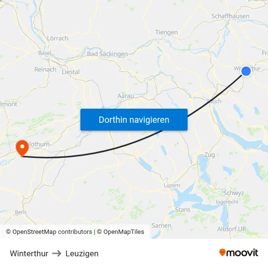 Winterthur to Leuzigen map