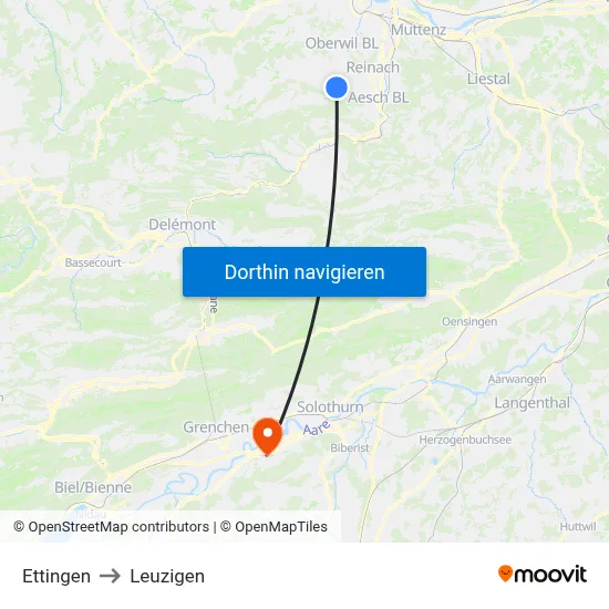Ettingen to Leuzigen map