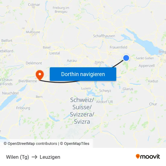 Wilen (Tg) to Leuzigen map