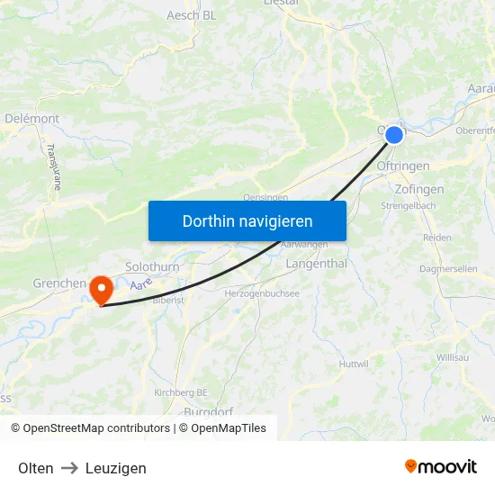 Olten to Leuzigen map