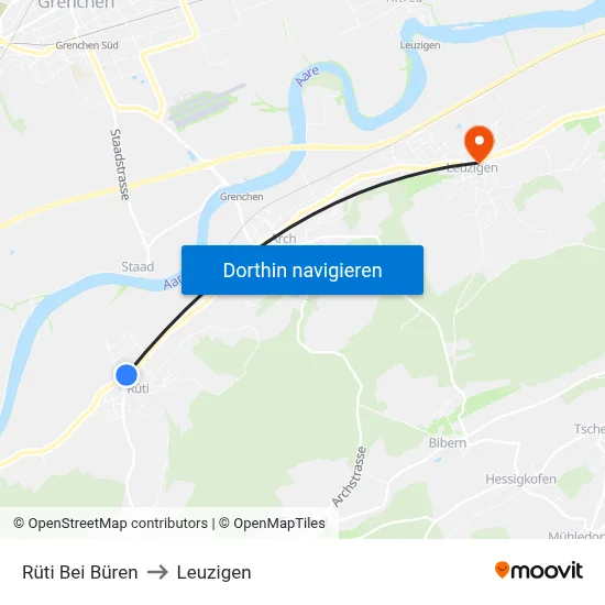 Rüti Bei Büren to Leuzigen map