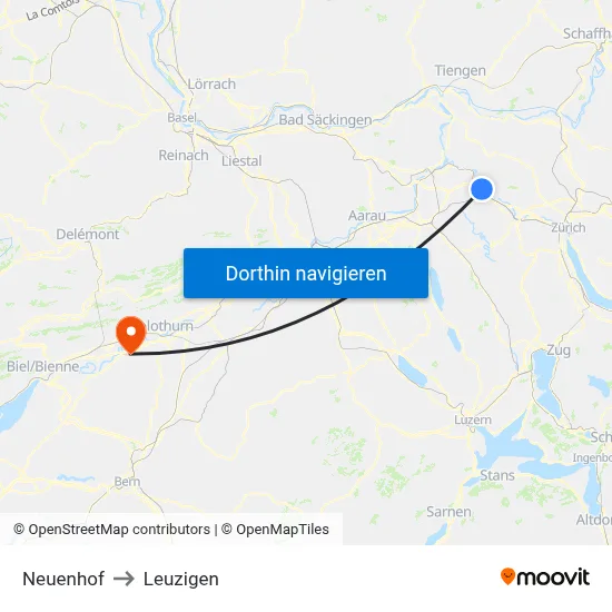 Neuenhof to Leuzigen map