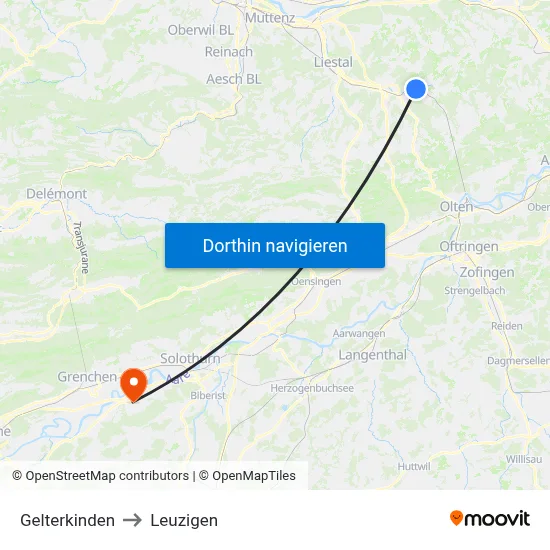Gelterkinden to Leuzigen map