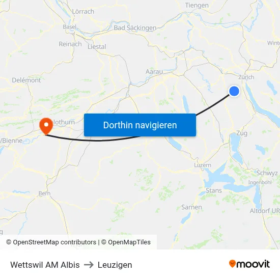 Wettswil AM Albis to Leuzigen map
