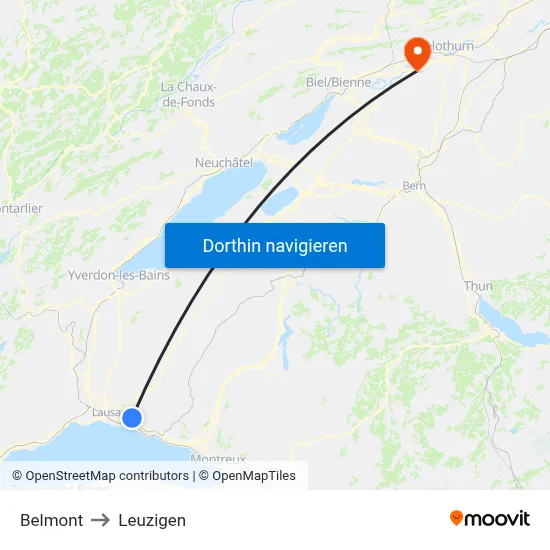 Belmont to Leuzigen map