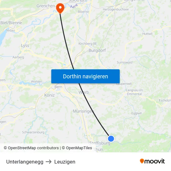 Unterlangenegg to Leuzigen map