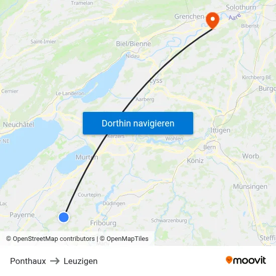 Ponthaux to Leuzigen map