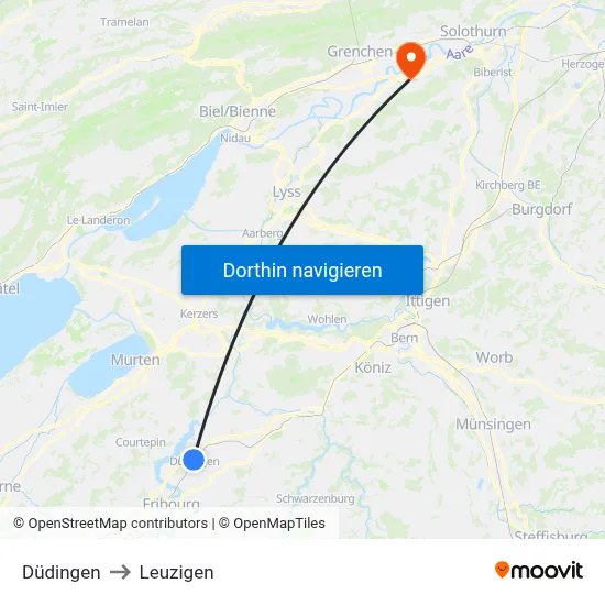 Düdingen to Leuzigen map