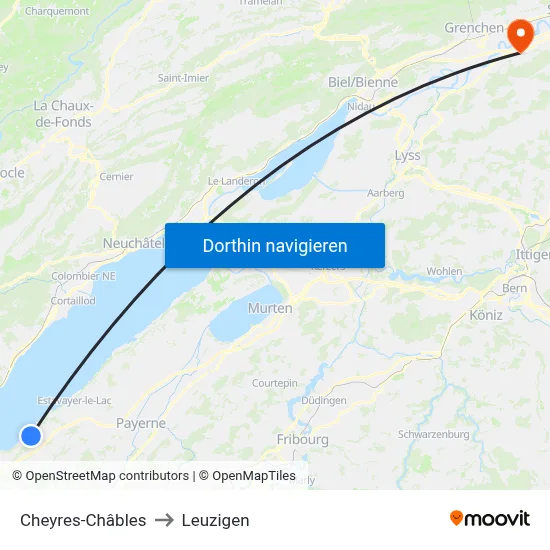 Cheyres-Châbles to Leuzigen map