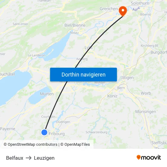 Belfaux to Leuzigen map
