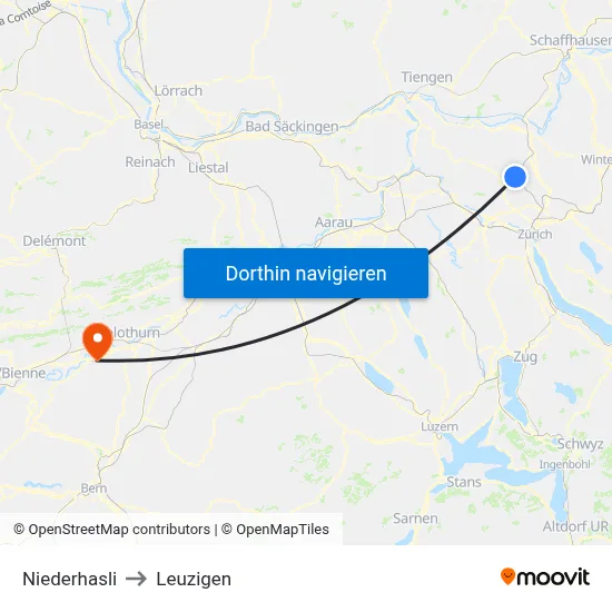 Niederhasli to Leuzigen map
