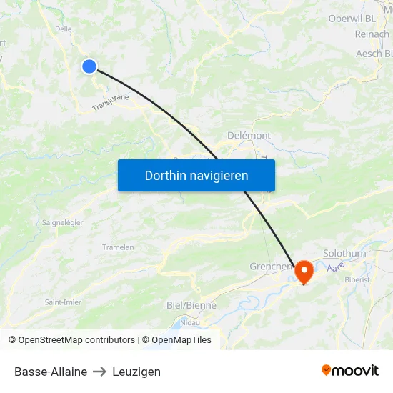 Basse-Allaine to Leuzigen map