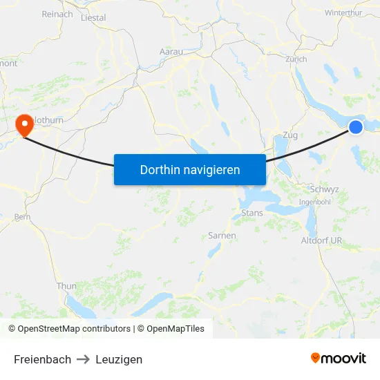 Freienbach to Leuzigen map