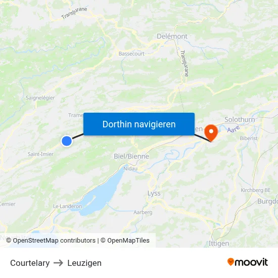 Courtelary to Leuzigen map