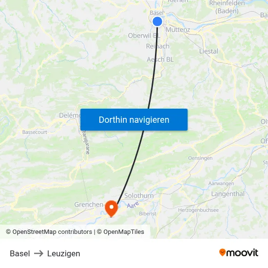 Basel to Leuzigen map