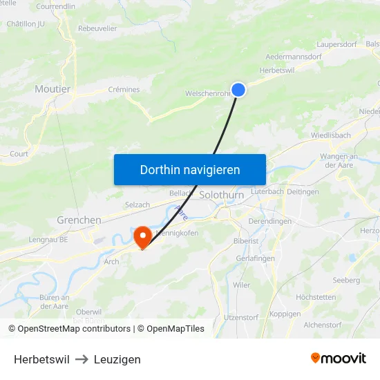 Herbetswil to Leuzigen map