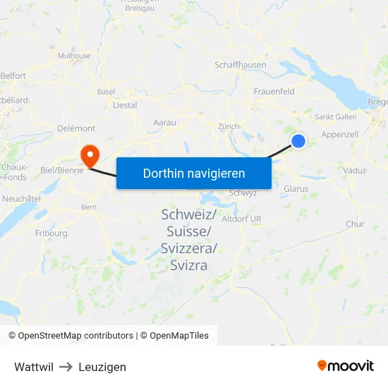 Wattwil to Leuzigen map