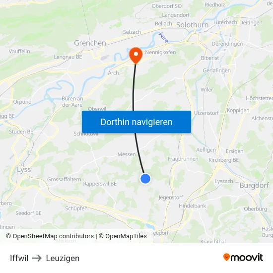 Iffwil to Leuzigen map