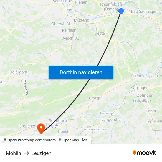 Möhlin to Leuzigen map