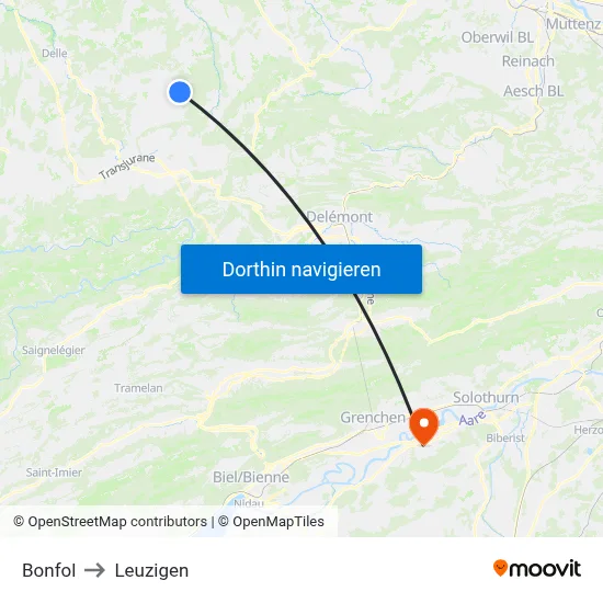 Bonfol to Leuzigen map