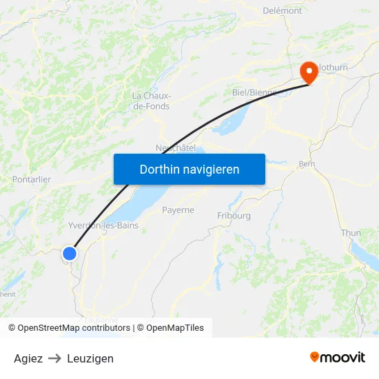 Agiez to Leuzigen map