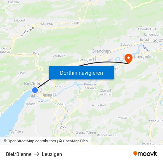 Biel/Bienne to Leuzigen map