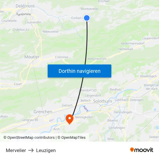 Mervelier to Leuzigen map
