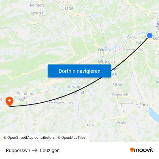 Rupperswil to Leuzigen map