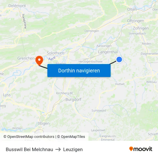 Busswil Bei Melchnau to Leuzigen map