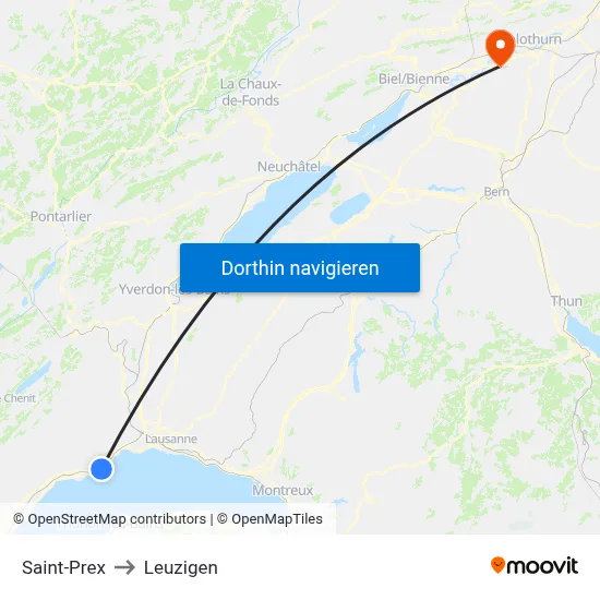 Saint-Prex to Leuzigen map