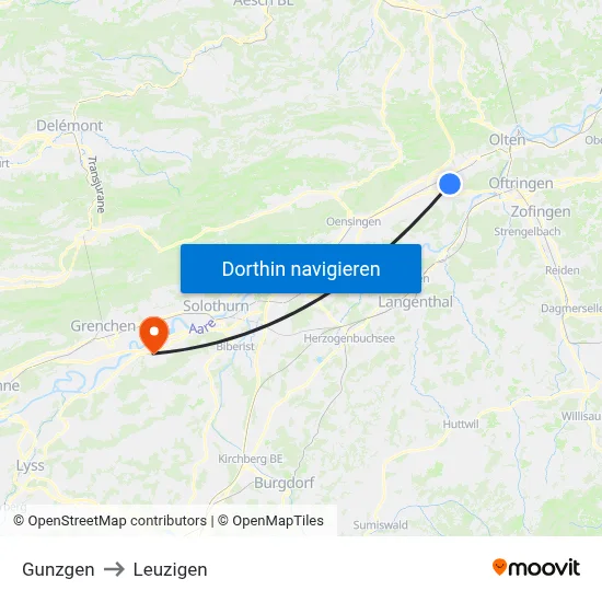 Gunzgen to Leuzigen map
