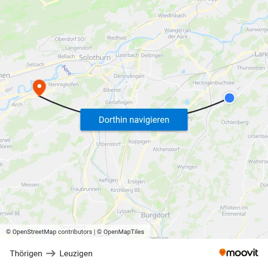 Thörigen to Leuzigen map