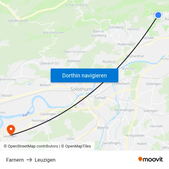 Farnern to Leuzigen map