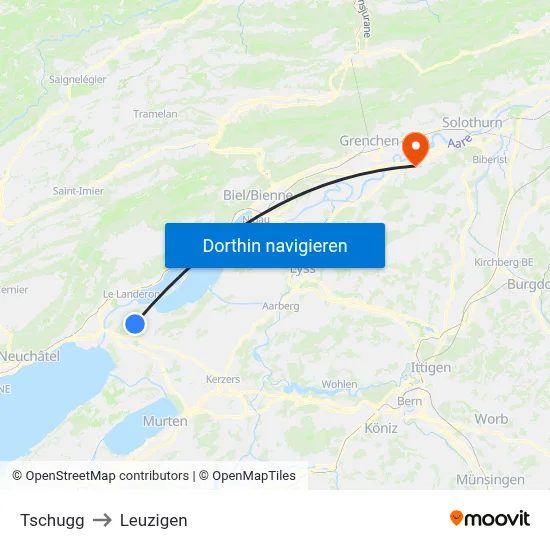 Tschugg to Leuzigen map