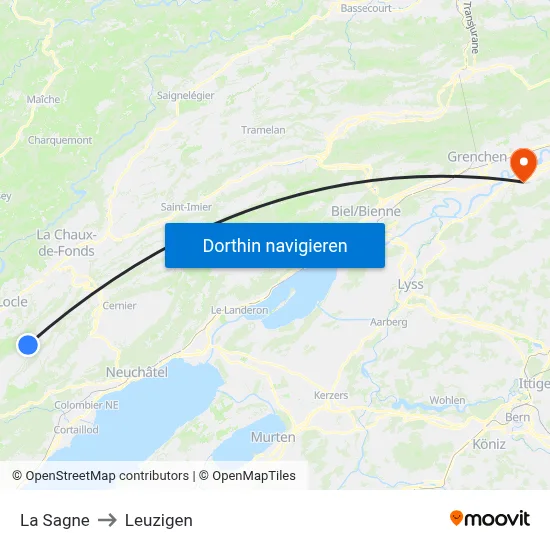 La Sagne to Leuzigen map