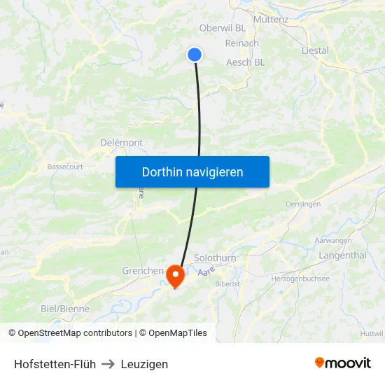 Hofstetten-Flüh to Leuzigen map