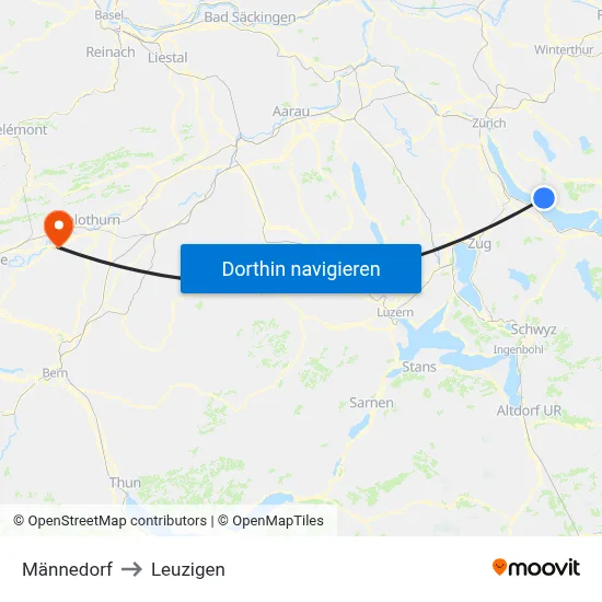 Männedorf to Leuzigen map