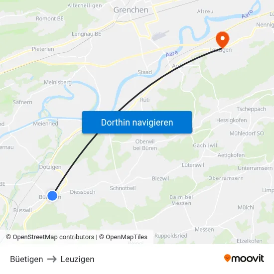 Büetigen to Leuzigen map