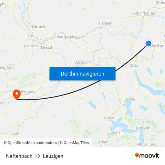 Neftenbach to Leuzigen map