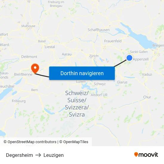 Degersheim to Leuzigen map