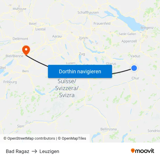 Bad Ragaz to Leuzigen map