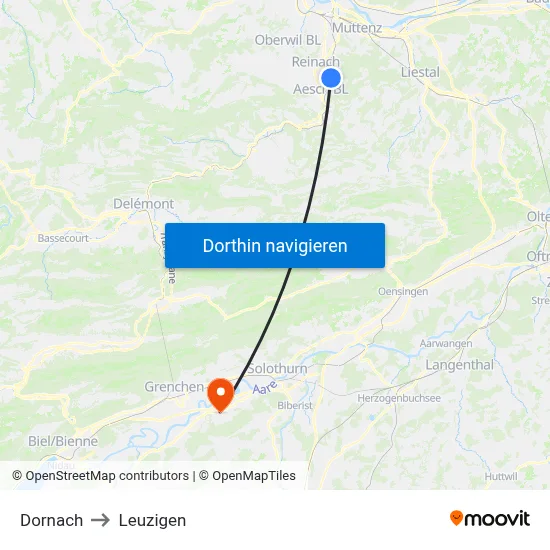 Dornach to Leuzigen map