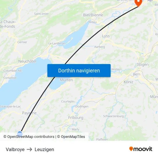 Valbroye to Leuzigen map